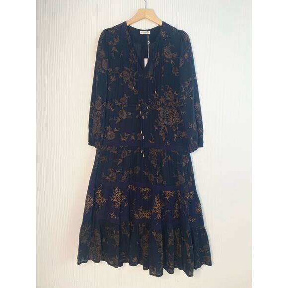 ULLA JOHNSON Varanasi Black Floral Long Sleeve Cotton Maxi Dress NWT US 4 - Picture 10 of 16